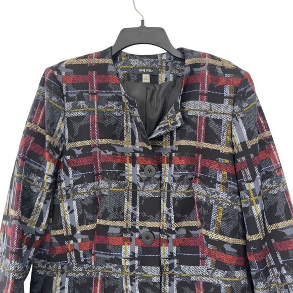 Nine West Womens Plaid Button-Up Crepe Toper Jackets Size 12 Lined /Multicolored - Picture 9 of 12